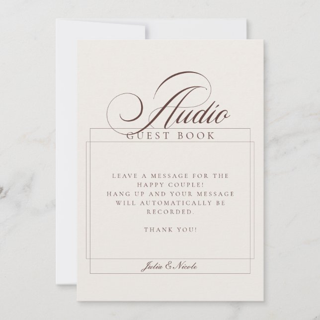 Classic Ivory Brown Audio Guest Book Wedding Sign Invitation (Front)