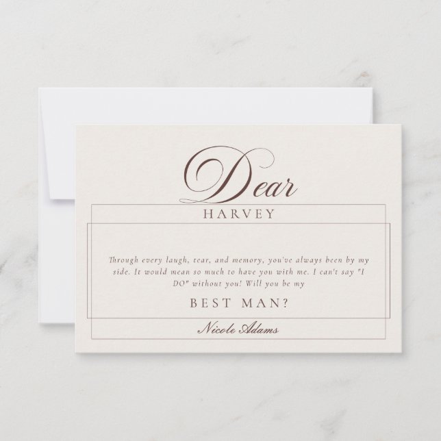 Classic Ivory Brown Best Man Proposal Cards (Front)
