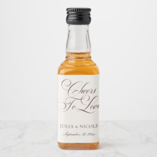 Classic Ivory Brown Calligraphy Cheers Wedding Liquor Bottle Label