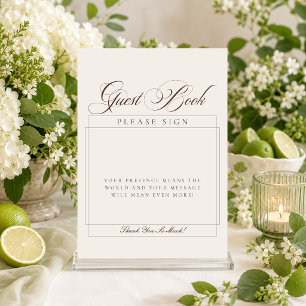 Classic Ivory Brown Calligraphy Guest Book Sign Invitation