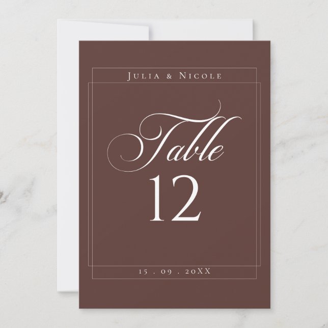 Classic Ivory Brown Calligraphy Table Number (Front)