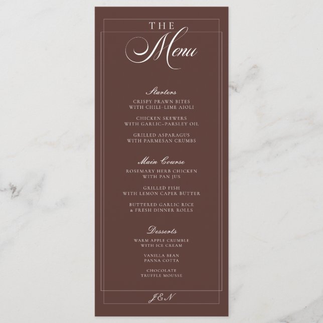 Classic Ivory Brown Calligraphy Wedding Menu (Front)