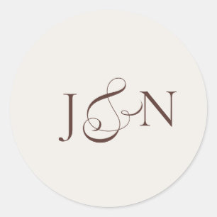 Classic Ivory Brown Calligraphy Wedding Round Sticker