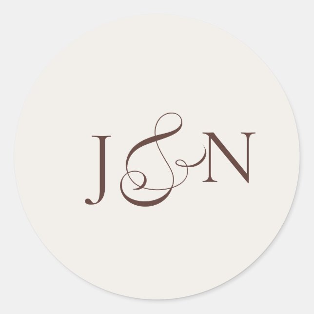 Classic Ivory Brown Calligraphy Wedding Round Sticker (Front)
