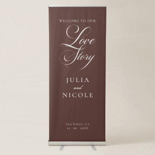 Classic Ivory Brown Calligraphy Wedding Welcome Retractable Banner