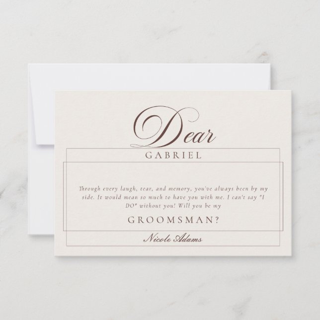 Classic Ivory Brown Groomsman Proposal Cards (Front)