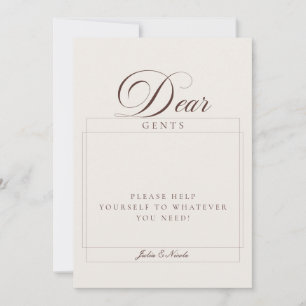 Classic Ivory Brown Ladies Bathroom Basket Sign Invitation