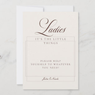 Classic Ivory Brown Ladies Bathroom Basket Sign Invitation