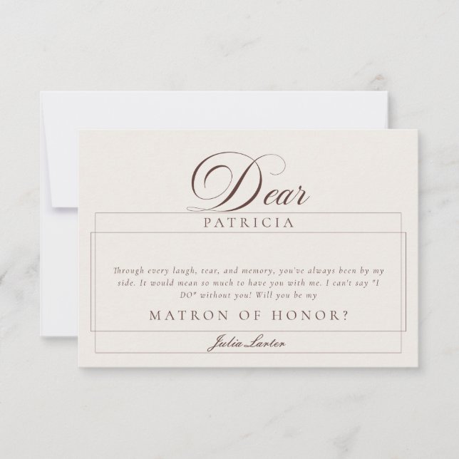 Classic Ivory Brown Matron of Honour Proposal Card (Front)