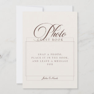 Classic Ivory Brown Photo Guest Book Wedding Sign Invitation