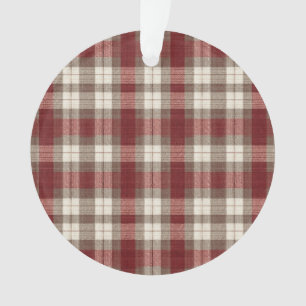 Classic Ivory Brown Rust Red Plaid Pattern Ornament