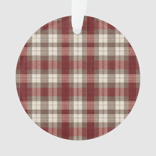 Classic Ivory Brown Rust Red Plaid Pattern Ornament (Front)