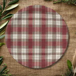 Classic Ivory Brown Rust Red Plaid Pattern Paper Plate