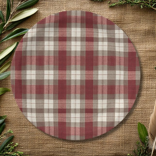 Classic Ivory Brown Rust Red Plaid Pattern Paper Plate (Creator Uploaded)