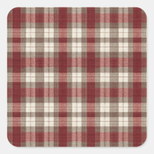 Classic Ivory Brown Rust Red Plaid Pattern Square Sticker