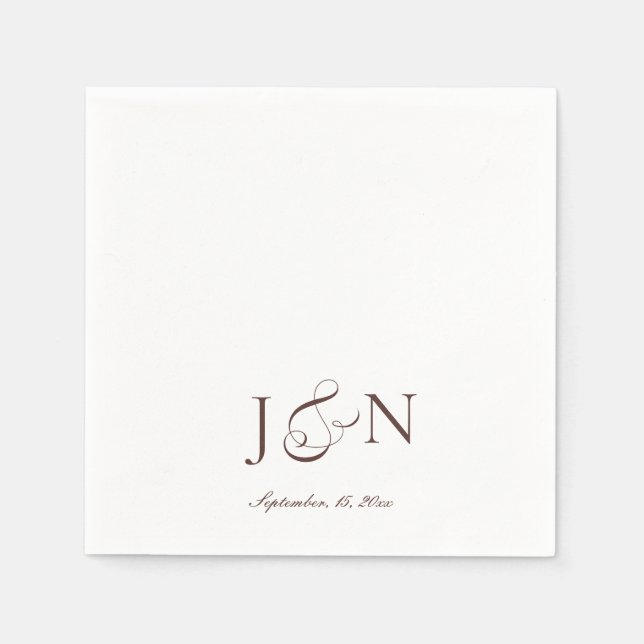 Classic Ivory Brown Script Calligraphy Wedding Napkin (Front)