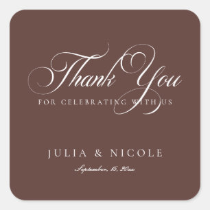 Classic Ivory Brown Script Calligraphy Wedding Square Sticker