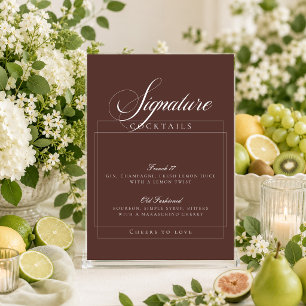 Classic Ivory Brown Signature Cocktails Sign Invitation