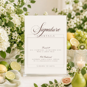 Classic Ivory Brown Signature Cocktails Sign Invitation
