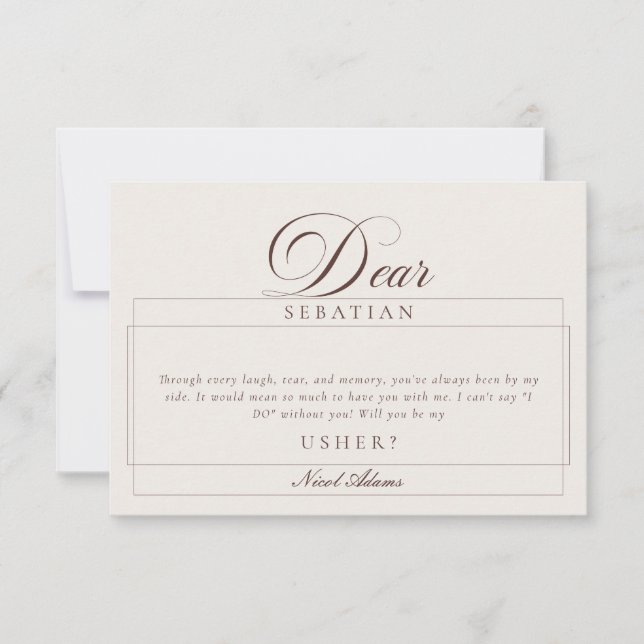 Classic Ivory Brown Usher Wedding Proposal Cards (Front)