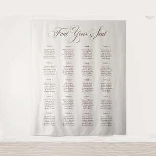 Classic Ivory Brown Wedding Seating Chart Sign Tapestry