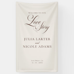 Classic Ivory Brown Welcome Wedding Banner Sign
