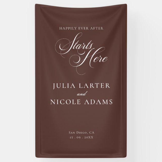 Classic Ivory Brown Welcome Wedding Banner Sign (Vertical)