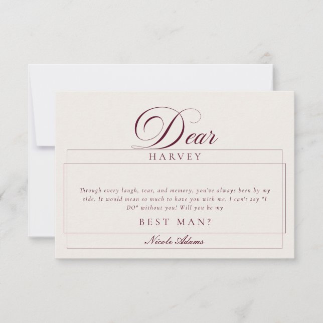 Classic Ivory Burgundy Best Man Proposal Cards (Front)