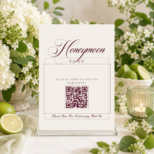 Classic Ivory Burgundy Calligraphy Honeymoon Fund Invitation