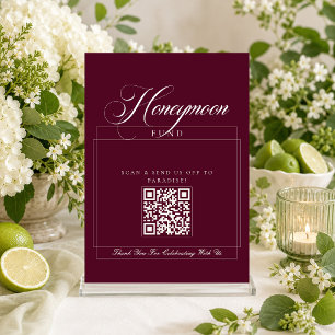 Classic Ivory Burgundy Calligraphy Honeymoon Fund Invitation