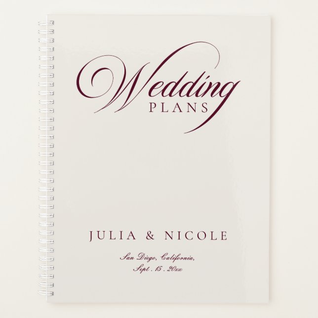 Classic Ivory Burgundy Calligraphy Plan Notebook Planner (Front)