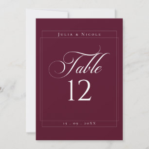 Classic Ivory Burgundy Calligraphy Table Number