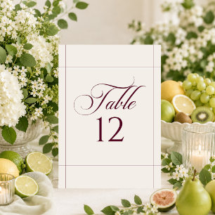 Classic Ivory Burgundy Calligraphy Table Number