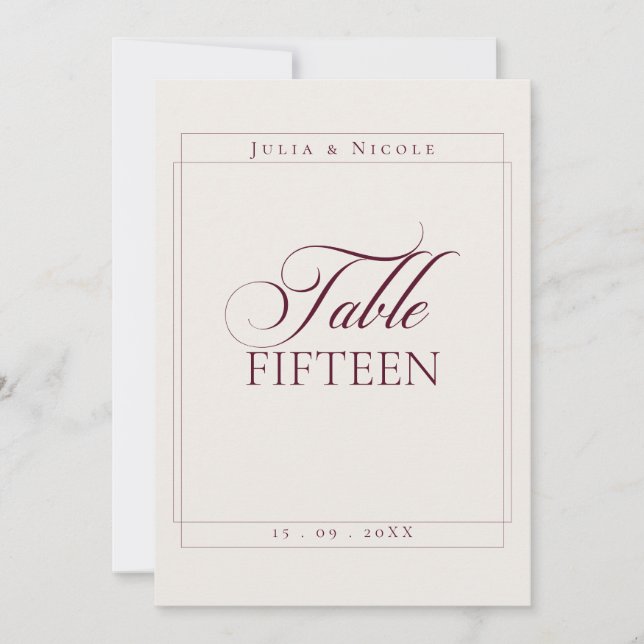 Classic Ivory Burgundy Calligraphy Table Number (Front)