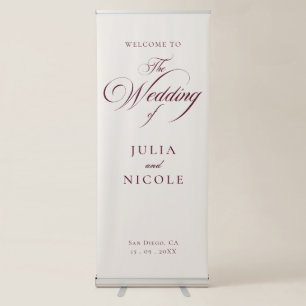 Classic Ivory Burgundy Calligraphy Welcome Wedding Retractable Banner
