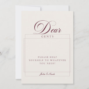 Classic Ivory Burgundy Gents Bathroom Basket Sign Invitation