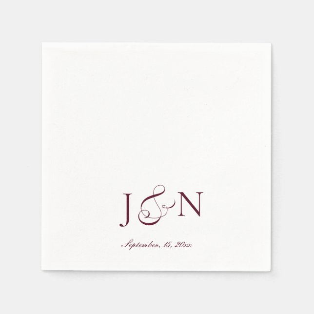Classic Ivory Burgundy Script Calligraphy Wedding Napkin (Front)