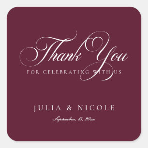 Classic Ivory Burgundy Script Calligraphy Wedding Square Sticker