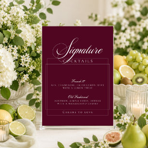 Classic Ivory Burgundy Signature Cocktails Sign Invitation