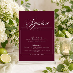 Classic Ivory Burgundy Signature Drinks Sign Invitation