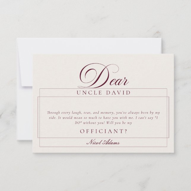 Classic Ivory Burgundy Usher Wedding Proposal Card (Front)