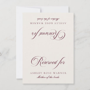 Classic Ivory Burgundy Wedding Reserved Table Card