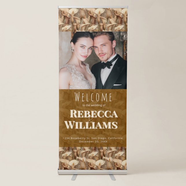 Classic Ivory Calla Lilies Petal Boho Wedding Retractable Banner (Front)