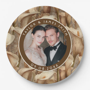 Classic Ivory Calla Lilies Sparkle Boho Wedding Paper Plate