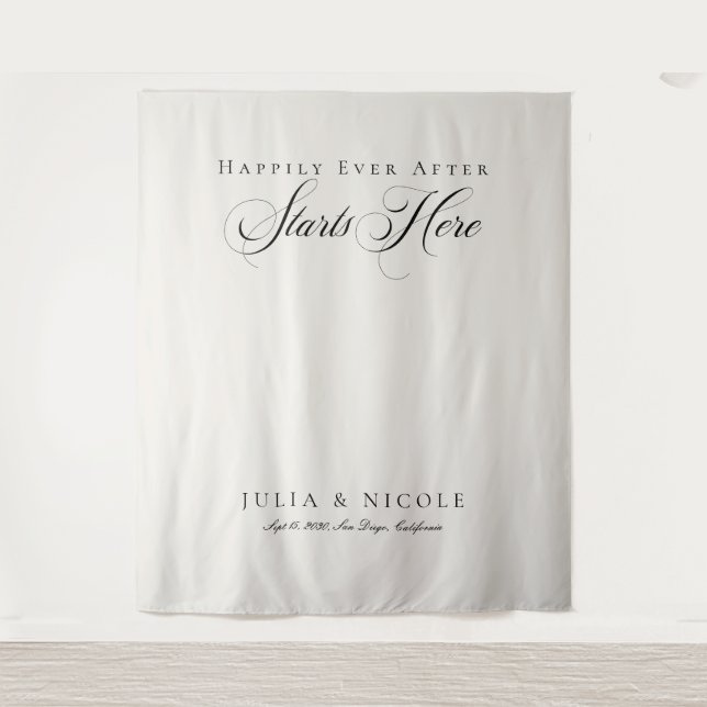 Classic Ivory Calligraphy Wedding Backdrops Banner Tapestry (Front)