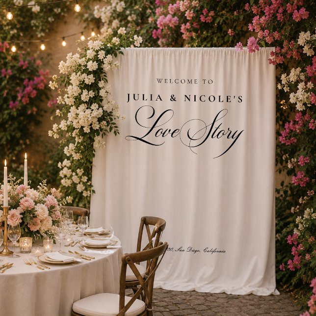 Classic Ivory Calligraphy Wedding Backdrops Banner Tapestry (Creator Uploaded)