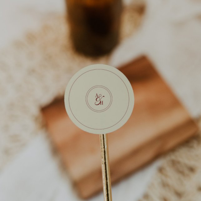 Classic Ivory Cream Monogram Wedding Initials Round Sticker (Creator Uploaded)