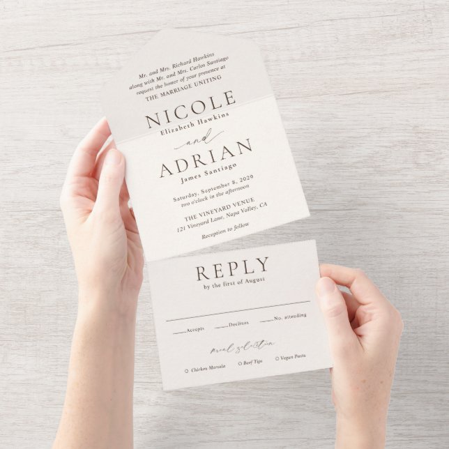 Classic Ivory Elegant Wedding All In One Invitation (Tearaway)