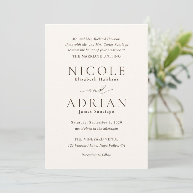 Classic Ivory Elegant Wedding Invitation (Standing Front)