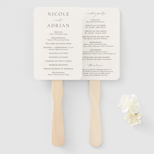 Classic Ivory Elegant Wedding Program Hand Fan (Front and Back)